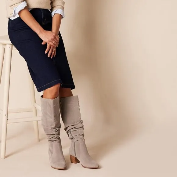 ✨ Amazon Essentials Heel Boots Women Cream Tall Block Stacked Faux Leather Boots