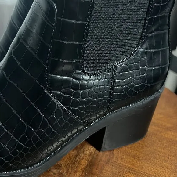 🔥🔥 Bleecker &amp; Bond Leather Croc Square Toe Boots - Women Sz 11M - Worn Once!!!