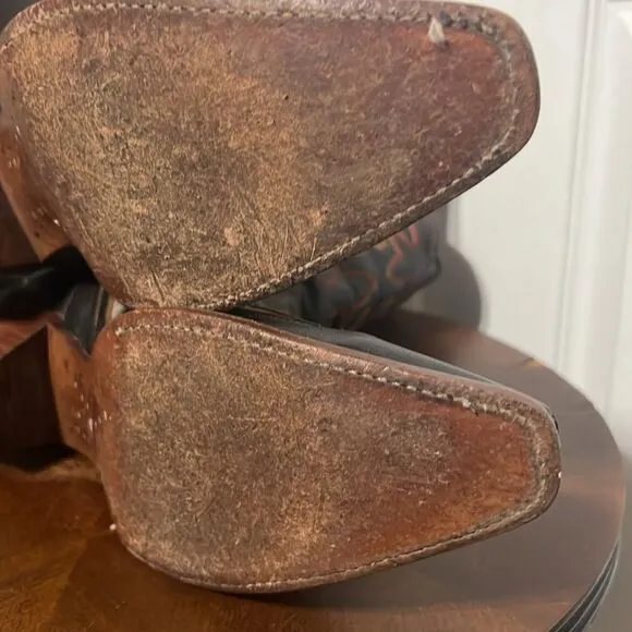 🔥🔥 CORRAL Brown Leather Inlay Overlay Cowboy Boots Womens Sz 9.5M Snip Toe EUC