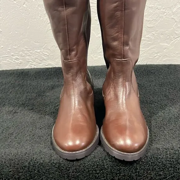 🔥 Donald J Pliner Buriel Brown Leather Knee High Riding Low Heels Boots Sz 6.5M