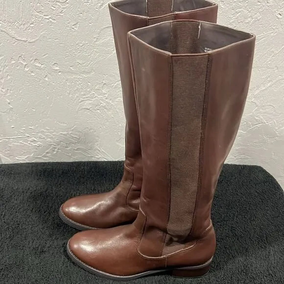 🔥 Donald J Pliner Buriel Brown Leather Knee High Riding Low Heels Boots Sz 6.5M