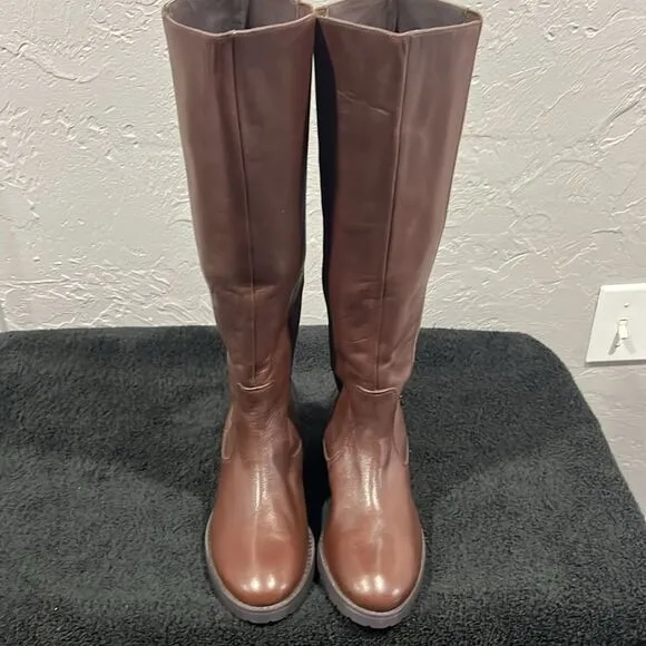 🔥 Donald J Pliner Buriel Brown Leather Knee High Riding Low Heels Boots Sz 6.5M