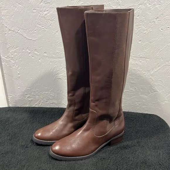 🔥 Donald J Pliner Buriel Brown Leather Knee High Riding Low Heels Boots Sz 6.5M