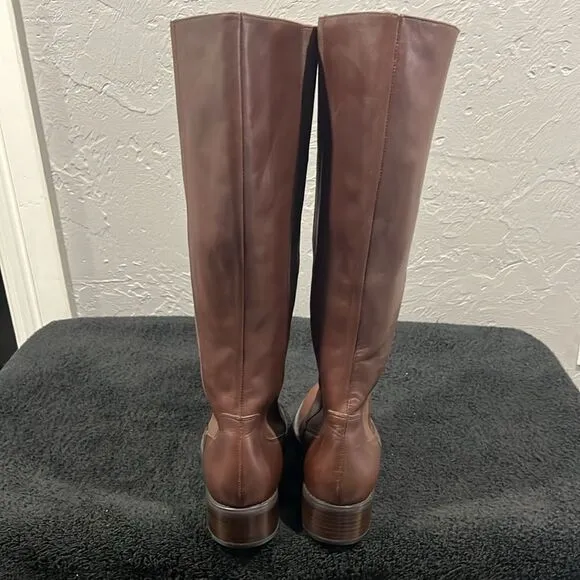 🔥 Donald J Pliner Buriel Brown Leather Knee High Riding Low Heels Boots Sz 6.5M