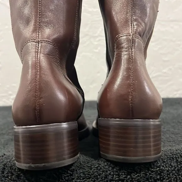 🔥 Donald J Pliner Buriel Brown Leather Knee High Riding Low Heels Boots Sz 6.5M