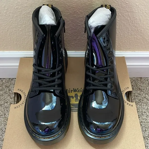 🆕 Dr. Martens JUNIOR 1460 Patent Leather Lace Up Boots Size 3 Black