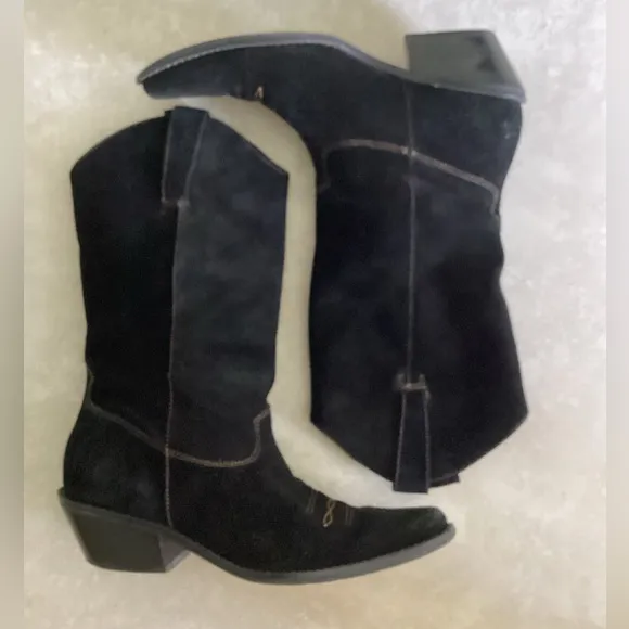 ♦️ MATISSE boots Sz 6 suede western boots mid calf black leather EUC