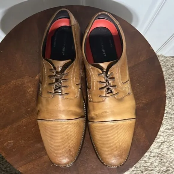 🔥🔥 ROCKPORT Simon Cap Toe Oxford Cognac Leather Dress Shoes - Men Sz 12 - EUC