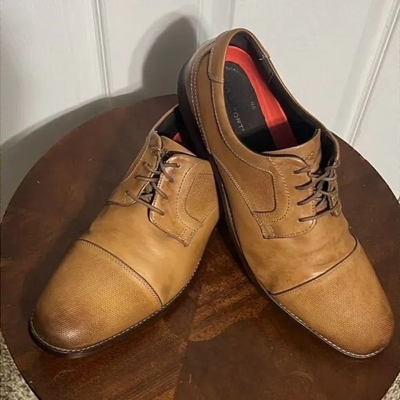 🔥🔥 ROCKPORT Simon Cap Toe Oxford Cognac Leather Dress Shoes - Men Sz 12 - EUC