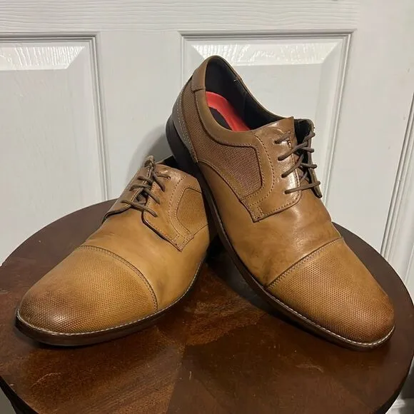 🔥🔥 ROCKPORT Simon Cap Toe Oxford Cognac Leather Dress Shoes - Men Sz 12 - EUC