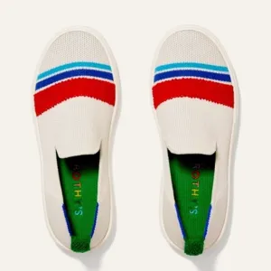 🆕 Rothy’s Kids White Terry Stripe Slip-On Sneakers Size 3 *Retired Color/Design