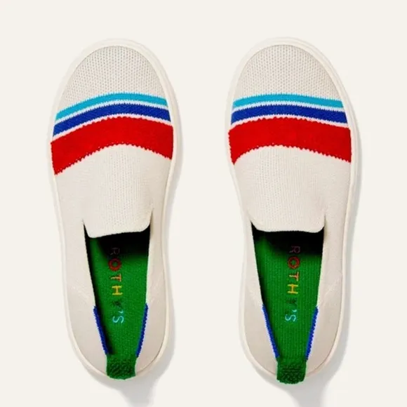 🆕 Rothy’s Kids White Terry Stripe Slip-On Sneakers Size 3 *Retired Color/Design