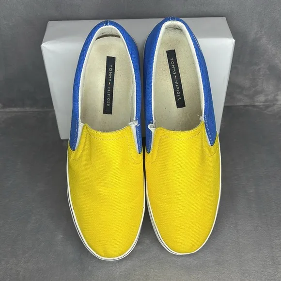 🔥🔥🔥 TOMMY HILFIGER Slip On Sneakers Color Block Yellow and Blue Size: 10M🔥🔥🔥