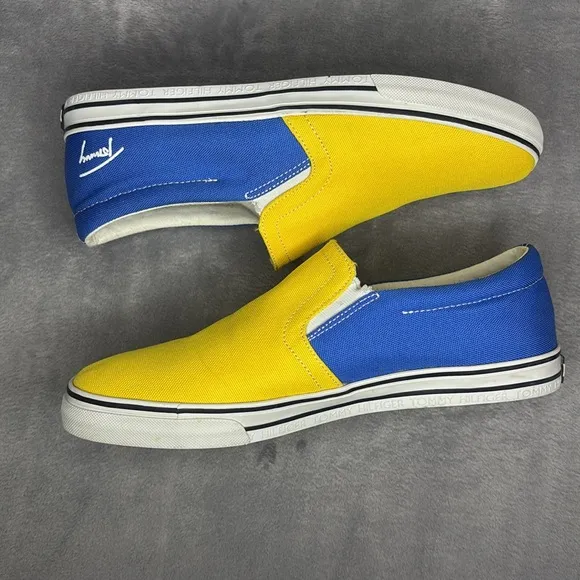 🔥🔥🔥 TOMMY HILFIGER Slip On Sneakers Color Block Yellow and Blue Size: 10M🔥🔥🔥