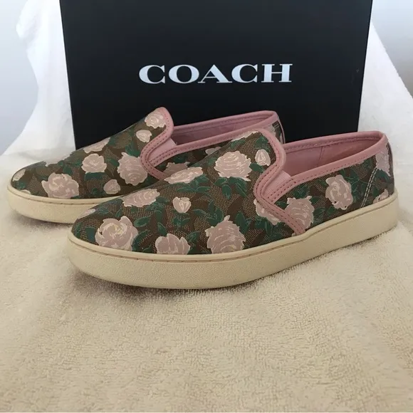- Women’s 7.5 Coach Flowers Sneakers Slip on EUC Pink Flowers and trim cr…