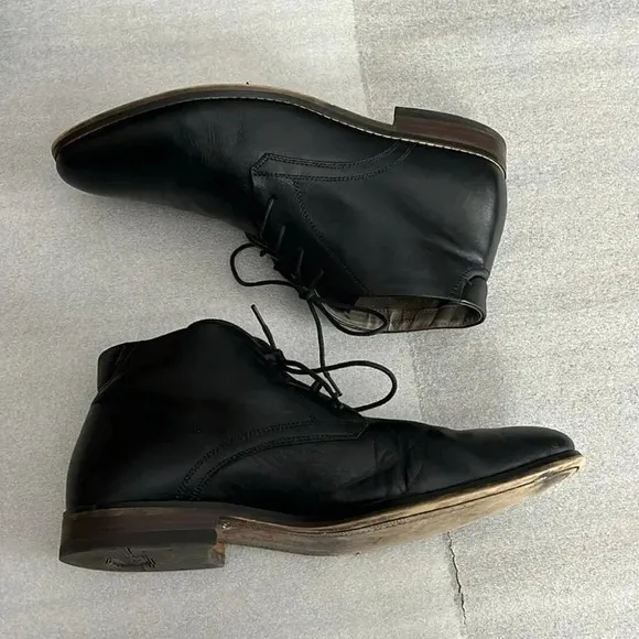 [10EE]Florsheim Baldwin Black Leather Men Plain Toe Chukka Boots