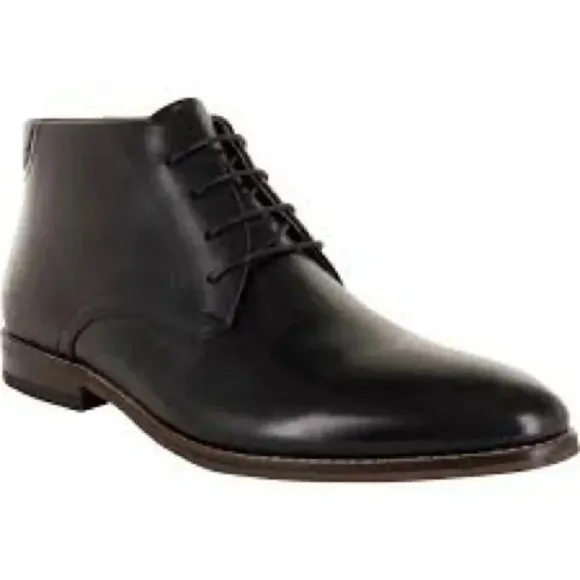 [10EE]Florsheim Baldwin Black Leather Men Plain Toe Chukka Boots