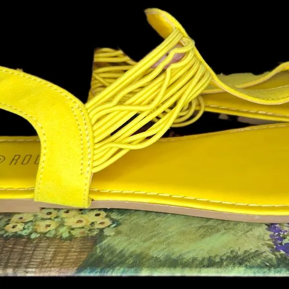 2/$20 Rouge Helium Yellow Strappy Flat Thong Sandals Size 8