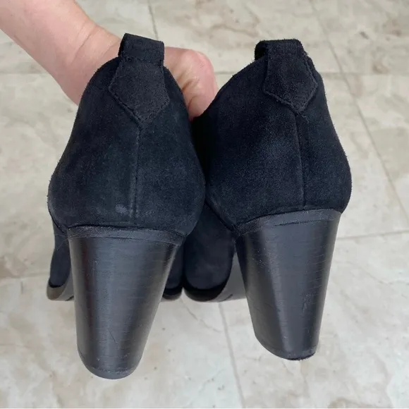 $278 Frye Ilana Shootie Western Black Suede Stack Heels Ankle Boots size 7.5