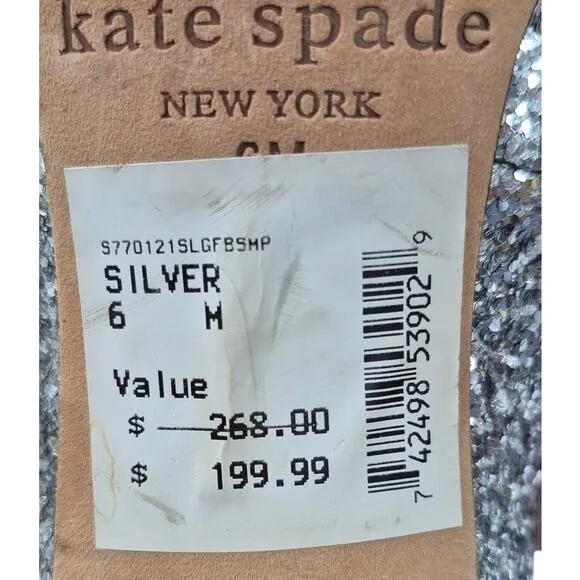 $298 Kate Spade NY Silver Glitter Krysta Pumps Shoes Heel 3” Bow 6M Worn Once