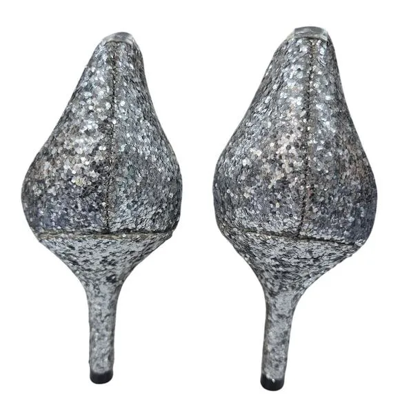 $298 Kate Spade NY Silver Glitter Krysta Pumps Shoes Heel 3” Bow 6M Worn Once