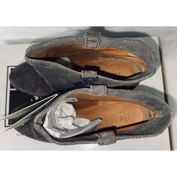$328 Womens Frye Myra Bootie‎ Smoke Grey Oiled Suede Boots Heel 9.5M MSRP $328