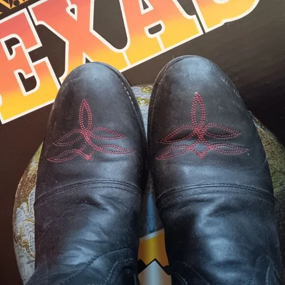 6.5 D Vintage Black Leather Cowboy Cowgirl Boots Texas Brand 1980's IN BOX 8900