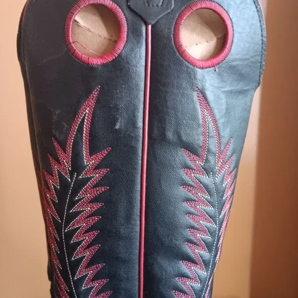 6.5 D Vintage Black Leather Cowboy Cowgirl Boots Texas Brand 1980's IN BOX 8900