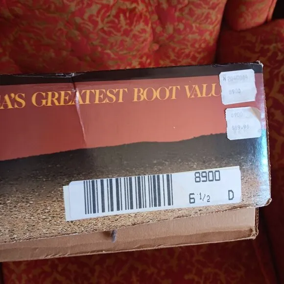 6.5 D Vintage Black Leather Cowboy Cowgirl Boots Texas Brand 1980's IN BOX 8900