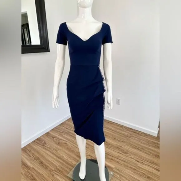 $750 Chiara Boni La Petite Robe Sultana Ruffle Bodycon Midi Dress Size 2