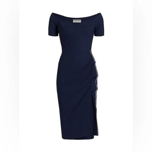 $750 Chiara Boni La Petite Robe Sultana Ruffle Bodycon Midi Dress Size 2