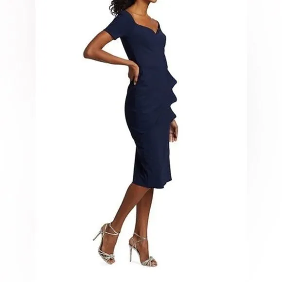 $750 Chiara Boni La Petite Robe Sultana Ruffle Bodycon Midi Dress Size 2
