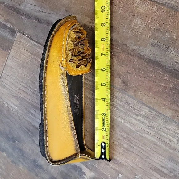 7/7.5 Spring Step L' Artiste Dezi Mustard Yellow Floral Detail Leather Flats
