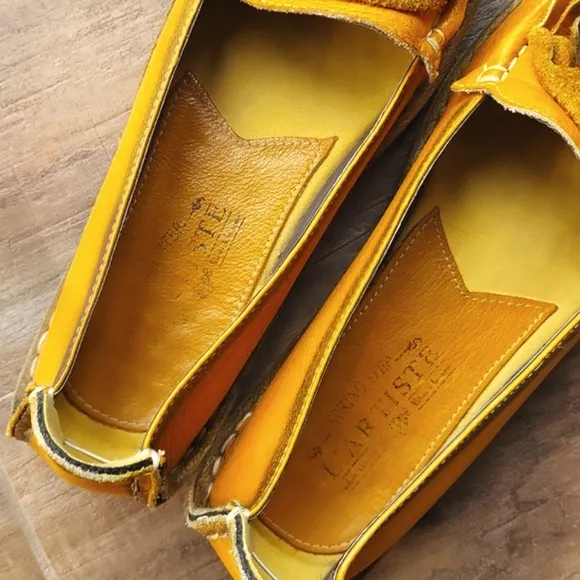 7/7.5 Spring Step L' Artiste Dezi Mustard Yellow Floral Detail Leather Flats
