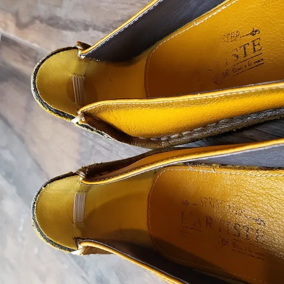 7/7.5 Spring Step L' Artiste Dezi Mustard Yellow Floral Detail Leather Flats