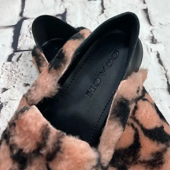 7 COACH HOLLY Smoking Slipper/Loafer Plush Shearling &amp; Leather NIB great gift