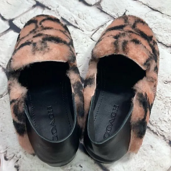 7 COACH HOLLY Smoking Slipper/Loafer Plush Shearling &amp; Leather NIB great gift