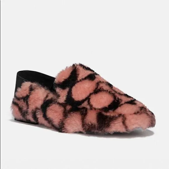 7 COACH HOLLY Smoking Slipper/Loafer Plush Shearling &amp; Leather NIB great gift