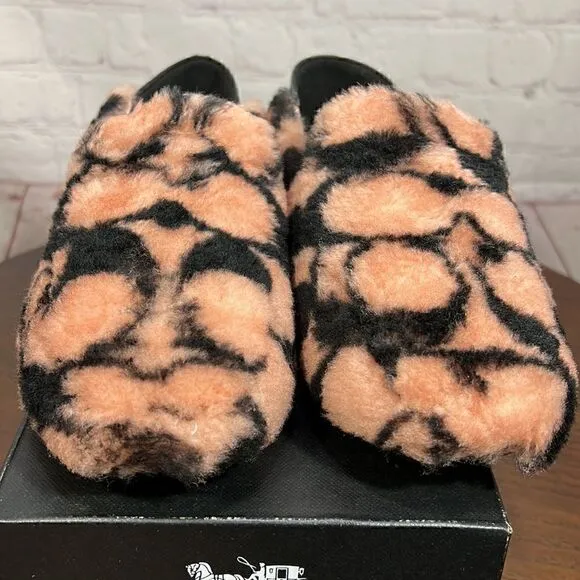 7 COACH HOLLY Smoking Slipper/Loafer Plush Shearling &amp; Leather NIB great gift