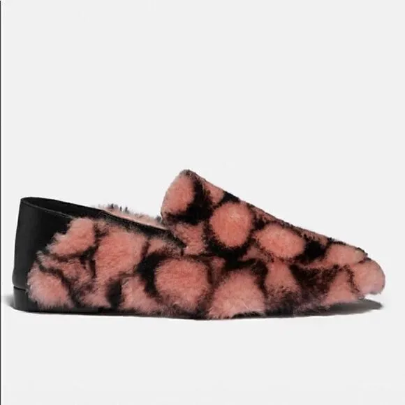 7 COACH HOLLY Smoking Slipper/Loafer Plush Shearling &amp; Leather NIB great gift