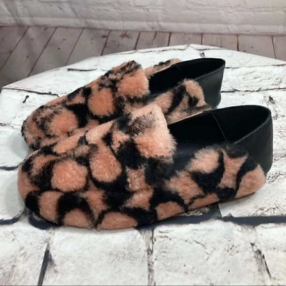 7 COACH HOLLY Smoking Slipper/Loafer Plush Shearling &amp; Leather NIB great gift