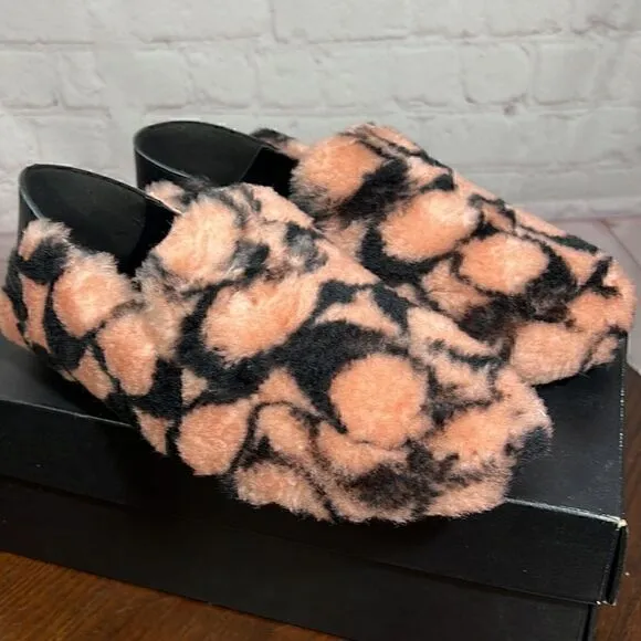 7 COACH HOLLY Smoking Slipper/Loafer Plush Shearling &amp; Leather NIB great gift