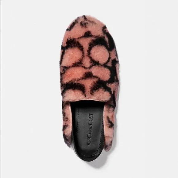7 COACH HOLLY Smoking Slipper/Loafer Plush Shearling &amp; Leather NIB great gift