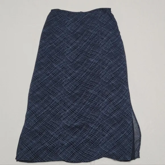 90s Vintage Merona Electric Blue Black Crosshatch Chiffon Side Slit Maxi Skirt