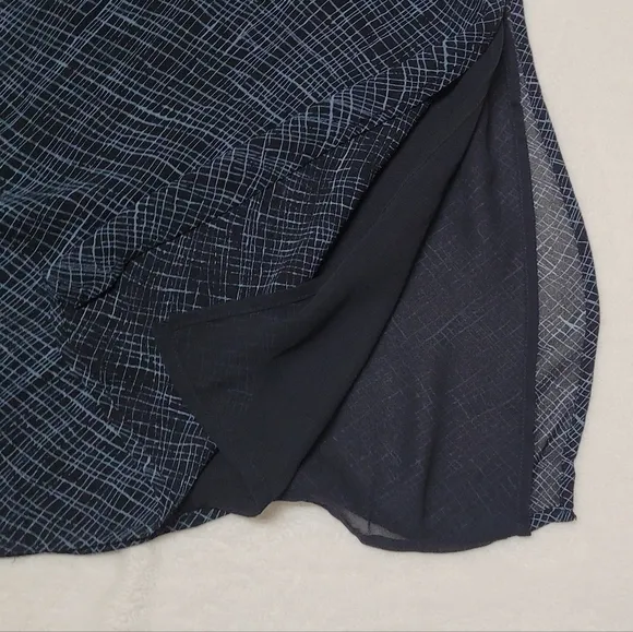90s Vintage Merona Electric Blue Black Crosshatch Chiffon Side Slit Maxi Skirt