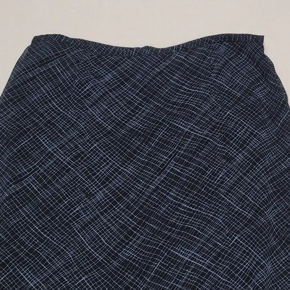 90s Vintage Merona Electric Blue Black Crosshatch Chiffon Side Slit Maxi Skirt
