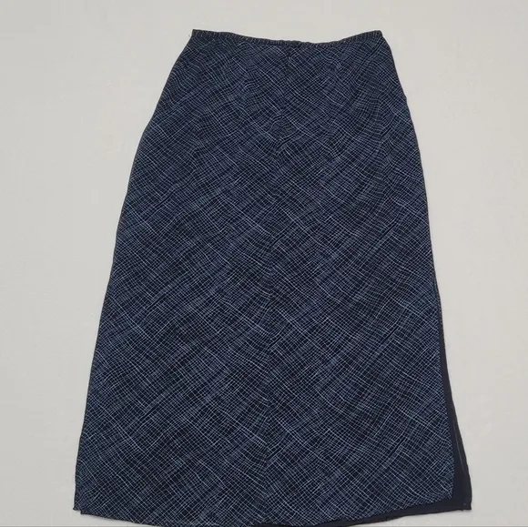 90s Vintage Merona Electric Blue Black Crosshatch Chiffon Side Slit Maxi Skirt