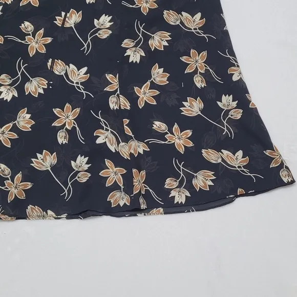 90s Vintage Semi-sheer Black Tan Forget-Me-Not Paneled Flared Midi Skirt 12