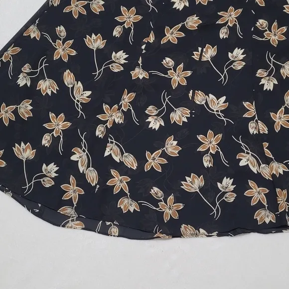 90s Vintage Semi-sheer Black Tan Forget-Me-Not Paneled Flared Midi Skirt 12