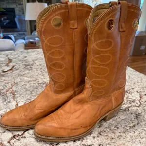 Acme western men’s cowboy boots leather size 15 D light brown tan ranch